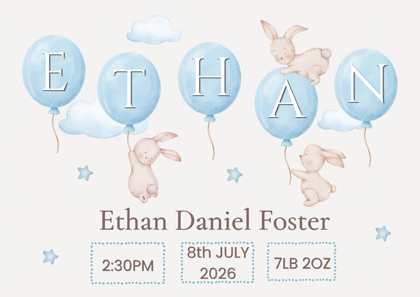 Personalised Baby Birth Announcement Print | Custom Name & Birth Details | Nursery Wall Art