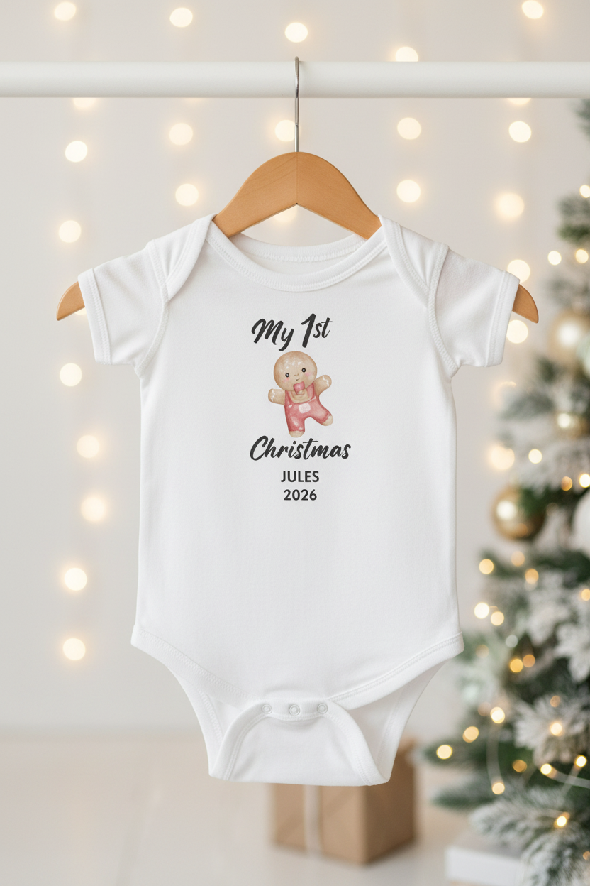My First Christmas Personalized Gingerbread Baby Onesie