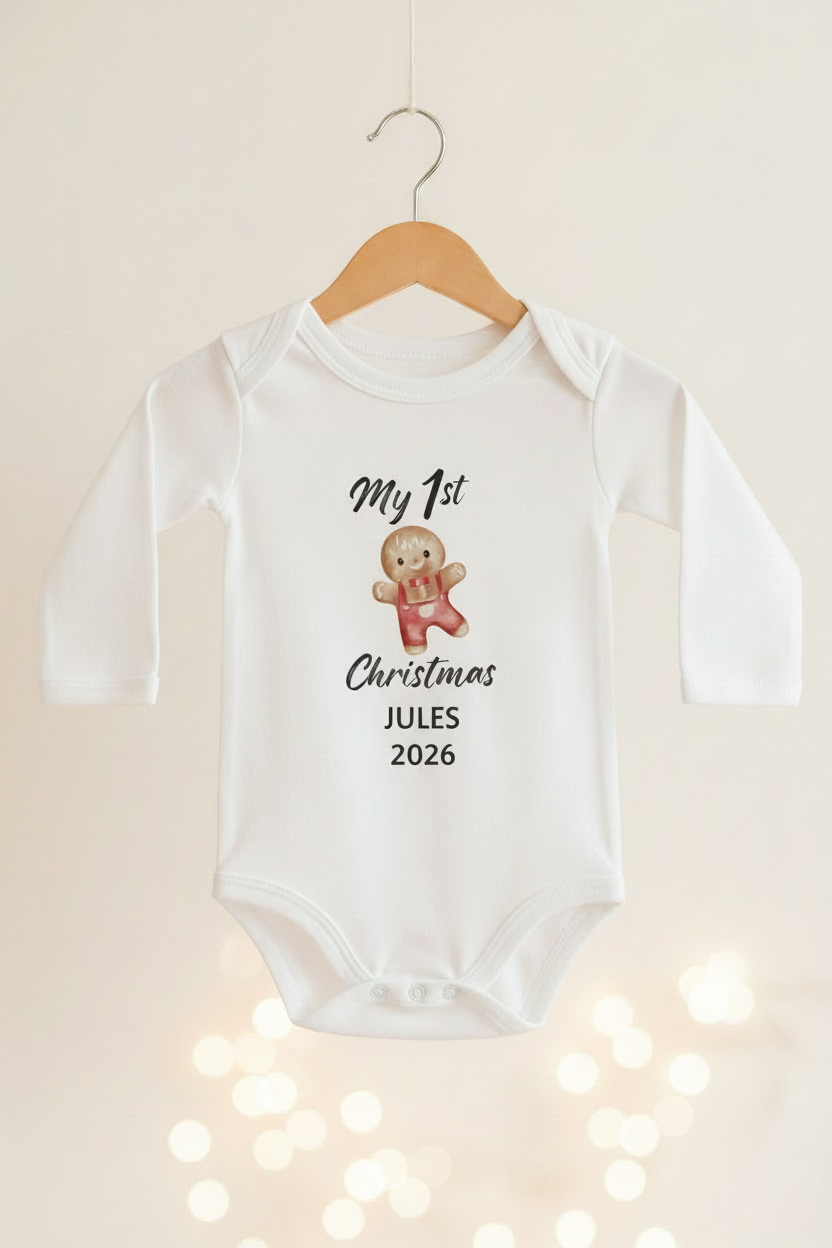 My First Christmas Personalized Gingerbread Baby Onesie