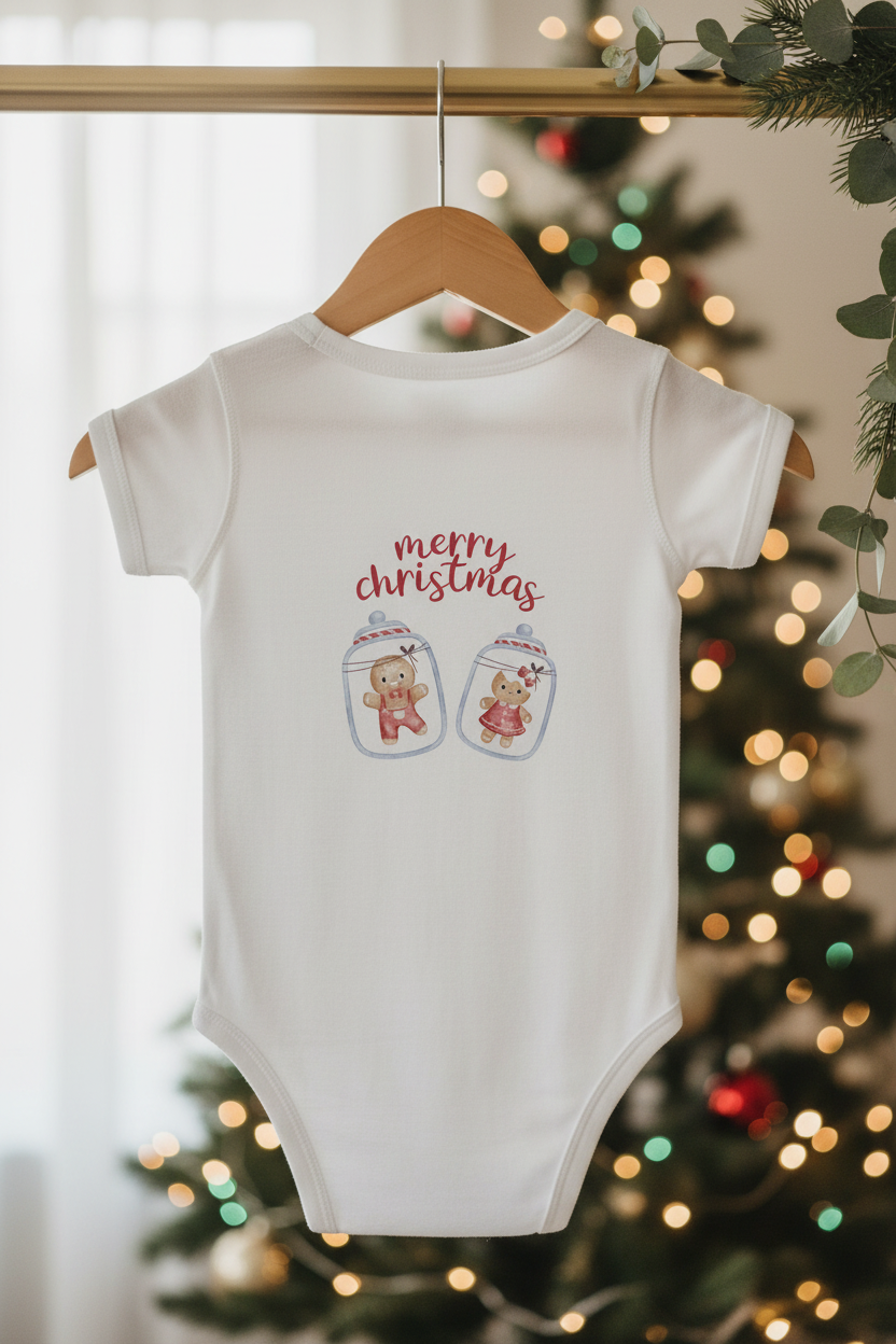 Our 1st Christmas Gingerbread TWINS Babygrow short sleeve
