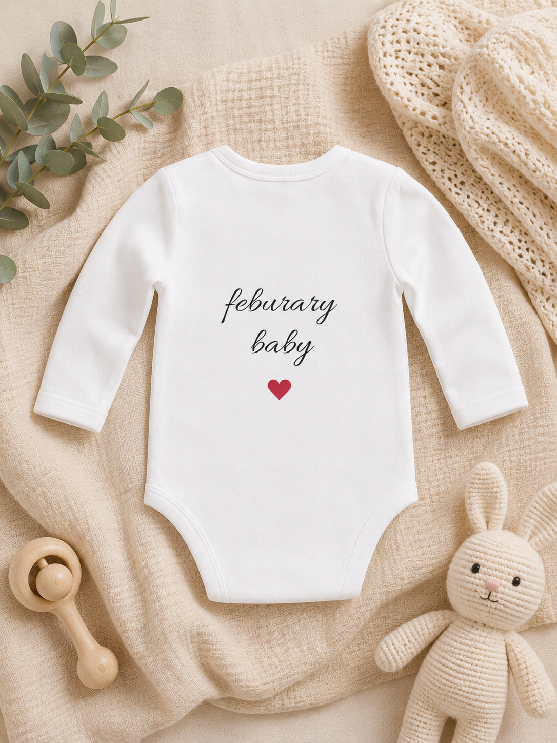 “See You in February " babygrow long sleeve personalised month & star sign