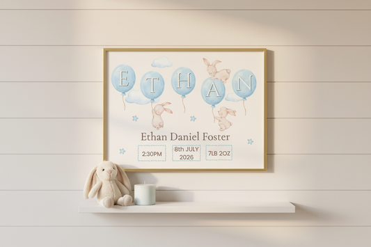 Personalised Baby Birth Announcement Print | Custom Name & Birth Details | Nursery Wall Art